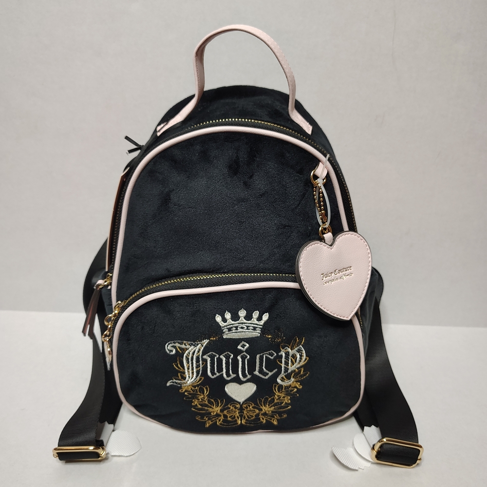 Juicy Couture Black Liquorice Velour Heritage Embroidered Backpack NEW $99